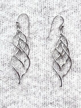 925 Italian Sterling Silver Double Spiral Twist Drop Dangle Earrings
